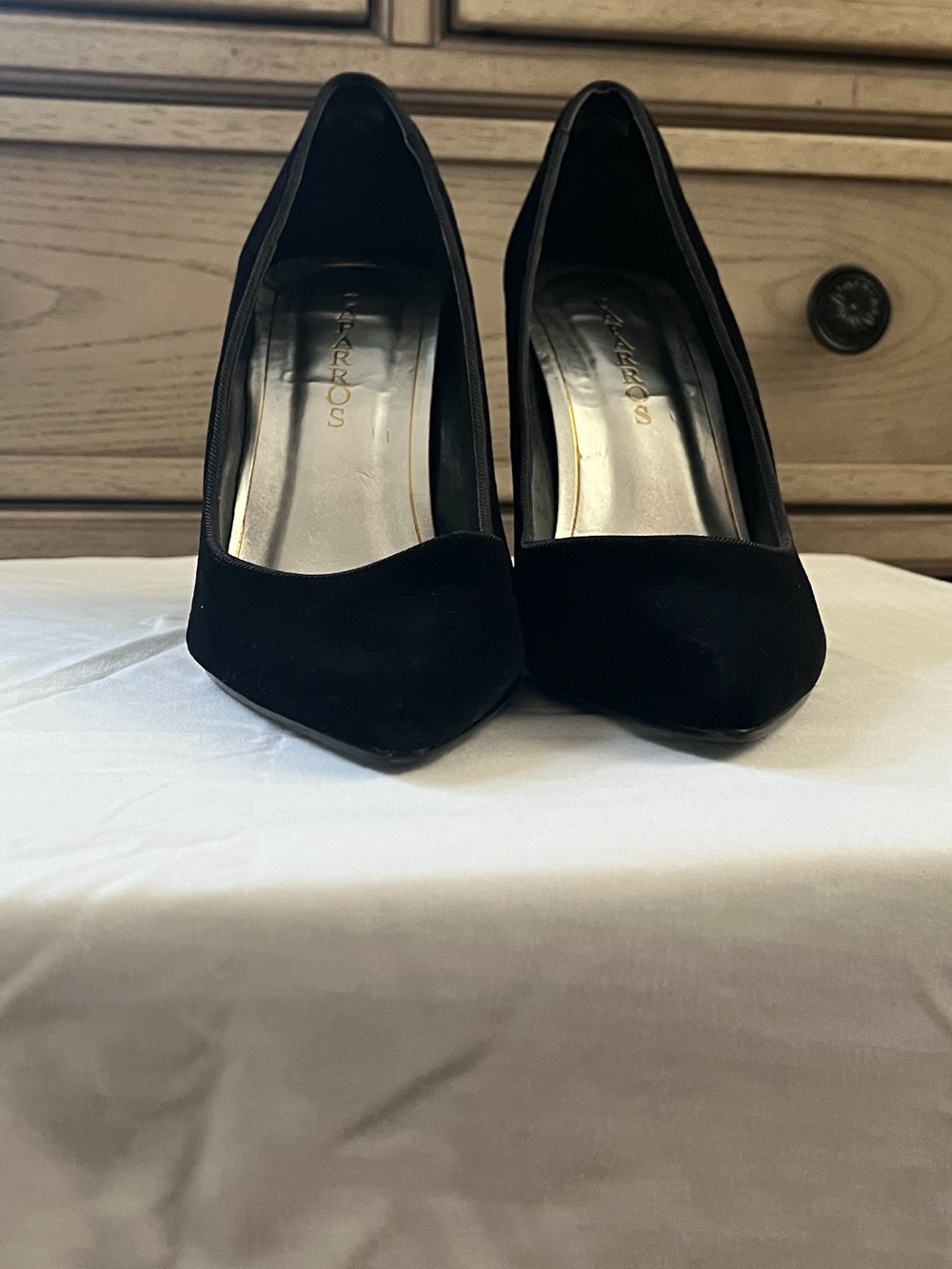 Caparros Black Suede Pointed-Toe Pumps
